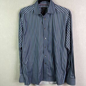 ETON Dress Shirt Mens 15.5 39 M Button Striped Blue Black Contemporary